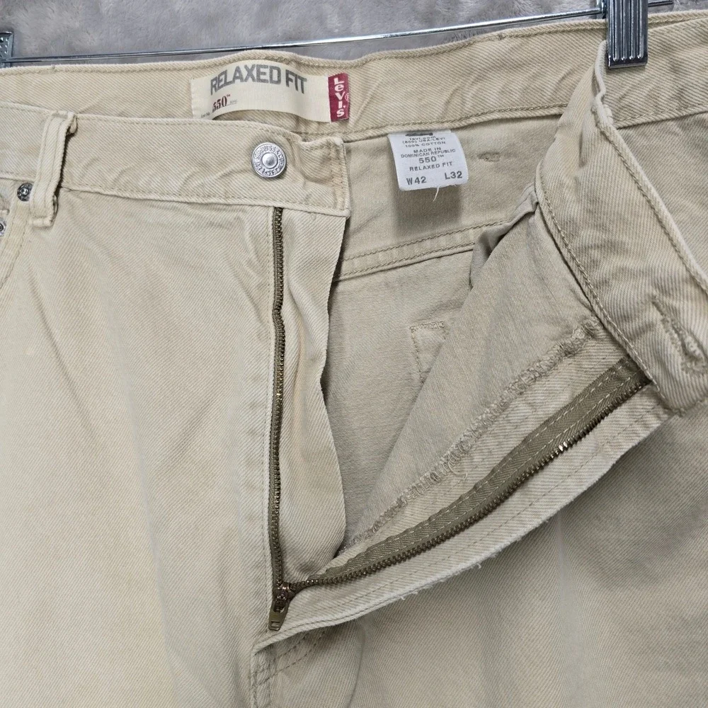Levi's 550 Mens Khaki Relaxed Fit Jeans W42 L32‎ Cotton Denim Pants